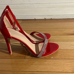 Red high heels with rhinestones